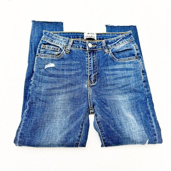 Acne Studios Skin 5 Stretch Denim Medium Wash Jeans Raw Hem Size 28 - Picture 5 of 10